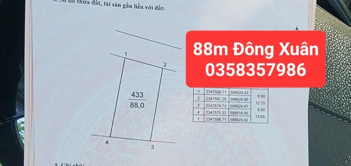 Bán Đất 88m² thổ cư 88m² giá 2.7 tỷ tại Xã Sóc Sơn Hà Nội