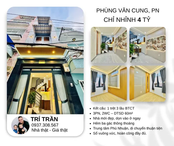 💰 CHỈ 4.3 TỶ – NHÀ MỚI BTCT 4 TẦNG – SỔ VUÔNG ĐẸP – PHÚ NHUẬN