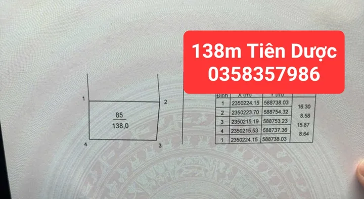Bán Đất 138m² giá 1.7 tỷ tại Xã Sóc Sơn Hà Nội