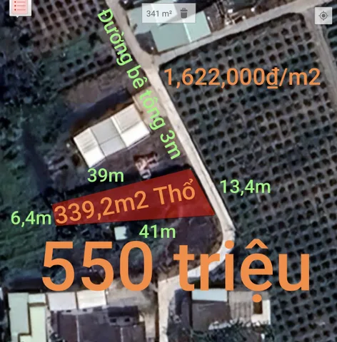 Bán Đất 339m² thổ cư 339m² giá 550 triệu tại Xã Tầm Vu Tây Ninh