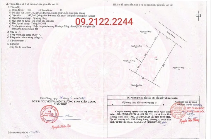 Bán Đất 345m² thổ cư 345m² Búng Gội giá 5 tỷ ngang 12m tại Đặc khu Phú Quốc An Giang