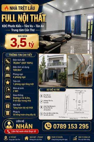 Bán Nhà riêng giá 3.5 tỷ LẦU FULL NỘI THẤT – KDC PHƯỚC KIỂN, TẦM VU, TÂN AN
