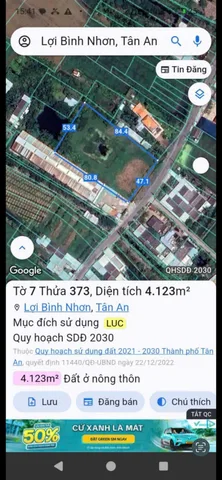 Mặt tiền đường nhựa 8m DT 4123m2. Cách Võ duy tạo-vành đai tân an 600m