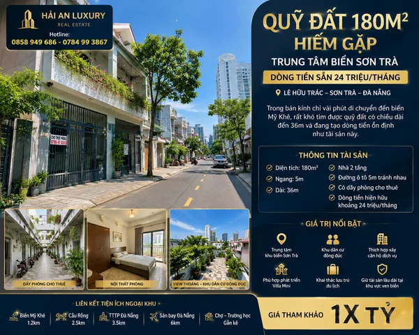 💎 QUỸ ĐẤT 180M² HIẾM GẶP TRUNG TÂM BIỂN SƠN TRÀ – DÒNG TIỀN SẴN 24 TRIỆU/THÁNG