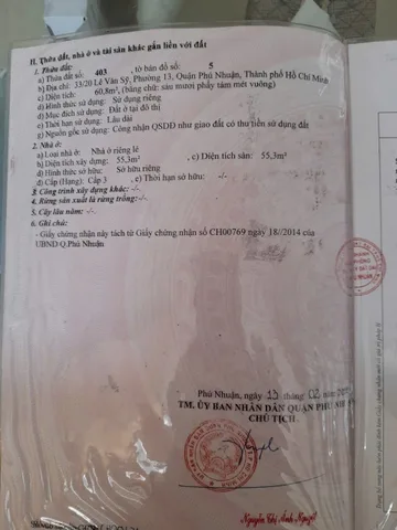 Bán Nhà Hẻm 33/20 Lê Văn Sỹ, Phường 13, Quận Phú Nhuận