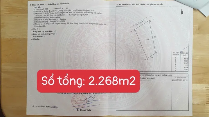 Bán Đất 2268m² giá 1.7 tỷ tại Phường Bảo Vinh Đồng Nai