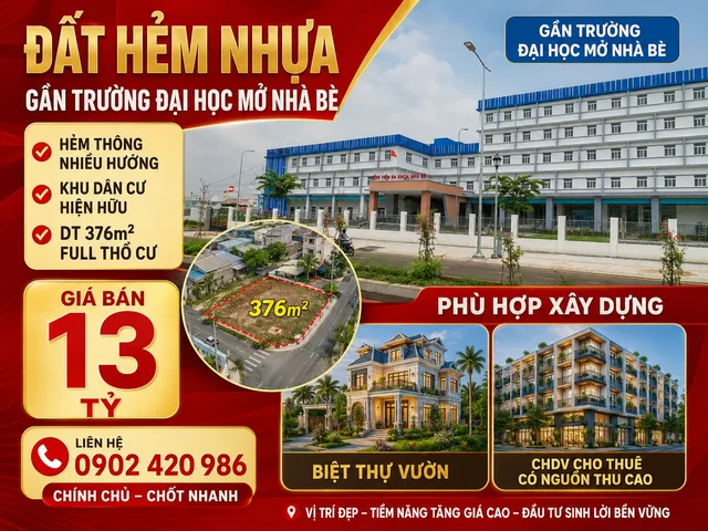 Bán Đất 376m² thổ cư 376m² giá 13 tỷ tại Xã Hiệp Phước TP. Hồ Chí Minh