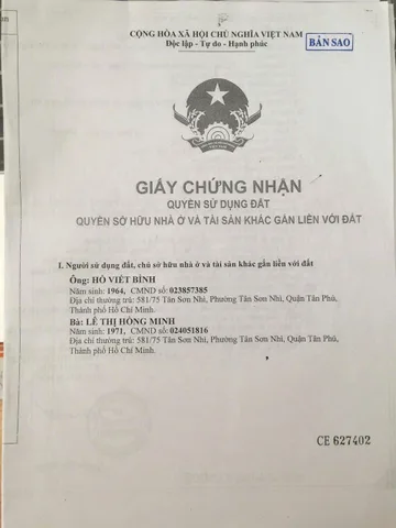 Bán Nhà Hẻm 581/75 Trường Chinh, Phường Tân Sơn Nhì, Quận Tân Phú
