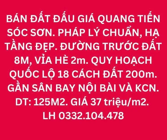 BÁN  ĐẤT ĐẤU GIÁ NỘI BÀI. PHÁP LÝ RÕ RÀNG. HẠ TẦNG ĐỒNG BỘ . VỊ TRÍ ĐẸP 0332.104.478