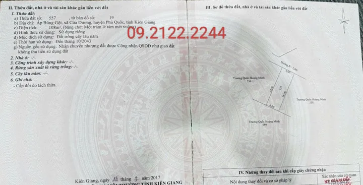 Bán Đất 108m² giá 980 triệu Búng Gội ngang 6m tại Đặc khu Phú Quốc An Giang