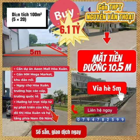 Bán Đất 100m² thổ cư 100m² giá 6.1 tỷ tại Đường Đô Đốc Lân Phường Hòa Xuân Đà Nẵng