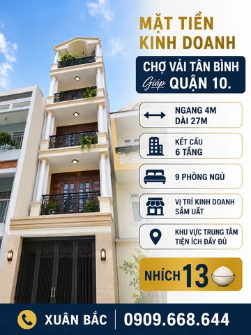 MẶT TIỀN KINH DOANH CHỢ VẢI TÂN BÌNH GIÁP O.10
NGANH 4 DÀI 27 XÂY 6 TÂNG VỚI 9PN(BBG)
