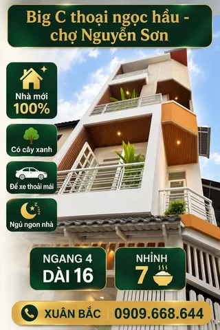 SÁT BIG C THOẠI NGỌC HẦU KẾ CHỢ NGUYỄN SƠN 
NHÀ MỚI 4 TÂNG HẺM 🚘 5M
NGANG 4 DÀI 16(PPTH)