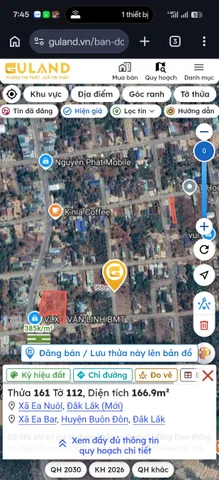 Bán Đất 155m² thổ cư 80m² giá 500 triệu tại Xã Ea Nuôl Đắk Lắk