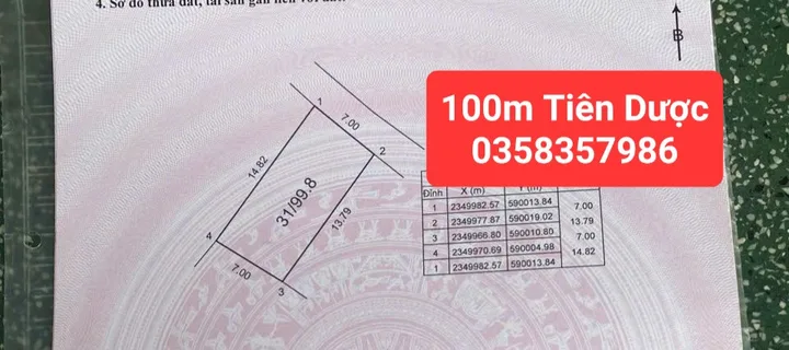 Bán Đất 100m² thổ cư 100m² giá 2.8 tỷ tại Xã Sóc Sơn Hà Nội