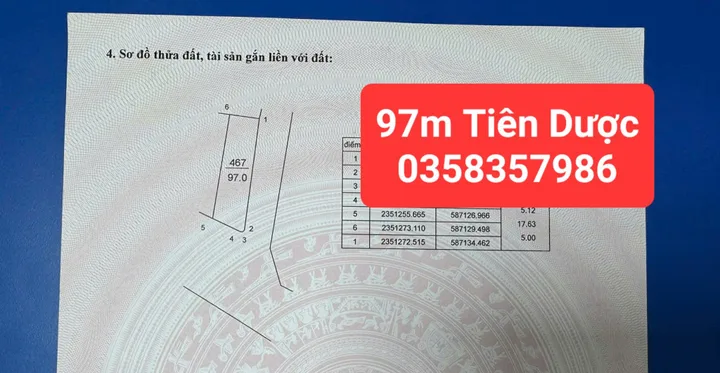 Bán Đất 97m² thổ cư 97m² giá 6.35 tỷ tại Xã Sóc Sơn Hà Nội