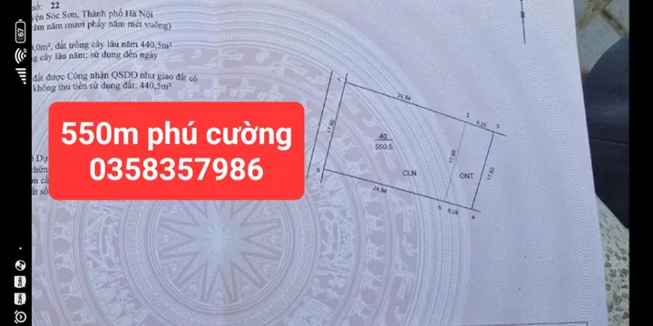 Bán Đất 550m² thổ cư 110m² giá 9.1 tỷ tại Xã Nội Bài Hà Nội