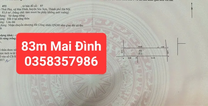 Bán Đất 83m² thổ cư 83m² giá 5.86 tỷ tại Xã Sóc Sơn Hà Nội