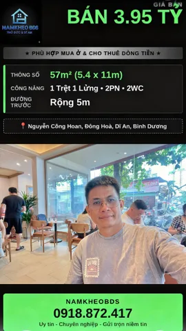 Bán Nhà riêng 57m² thổ cư 48m² giá 3.95 tỷ tại Đường Nguyễn Công Hoan Phường Đông Hòa Thành phố Dĩ An Bình Dương