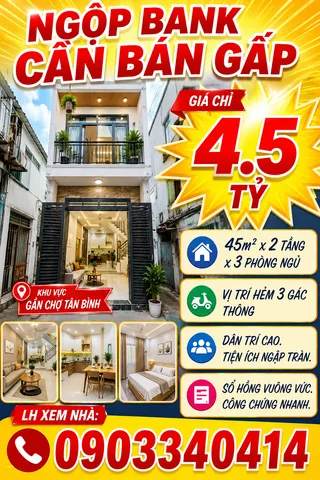 Tân Bình - 100TR/1m2. 45m² giá 4.5 tỷ tại Phường Tân Sơn Nhì TP. Hồ Chí Minh
Gần Chợ Tân Bình