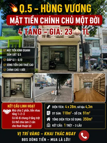 Bán Nhà riêng 110m² thổ cư 91m² giá 23 tỷ tại Đường Hùng Vương Phường Chợ Quán TP. Hồ Chí Minh