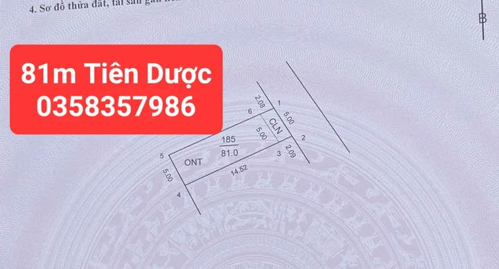 Bán Đất 81m² thổ cư 71m² giá 2.9 tỷ tại Xã Sóc Sơn Hà Nội