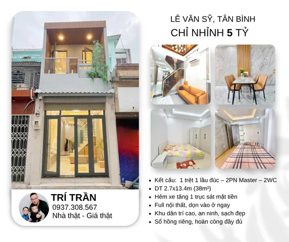 💰 CHỈ 5.X TỶ – HẺM XE TĂNG SÁT MẶT TIỀN – FULL NỘI THẤT – KHU VIP LÊ VĂN SỸ