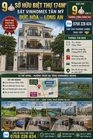Bán Nhà riêng 174m² thổ cư 174m² giá 9 tỷ tại Đường Đt 825 Xã Tân Mỹ Huyện Đức Hòa Long An