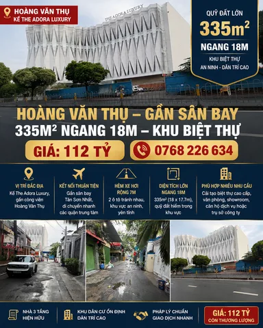 Bán Nhà riêng 335m² thổ cư 335m² giá 112 tỷ tại Đường Hoàng Văn Thụ Phường Phú Nhuận TP. Hồ Chí Minh