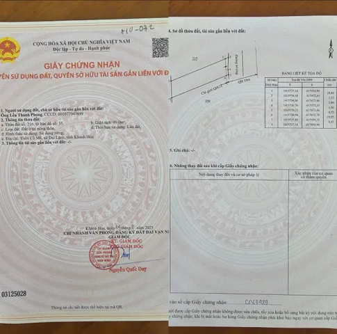 Bán Đất 99m² thổ cư 99m² giá 1.53 tỷ tại Đường Quốc Lộ 1A Xã Đại Lãnh Huyện Vạn Ninh Khánh Hòa