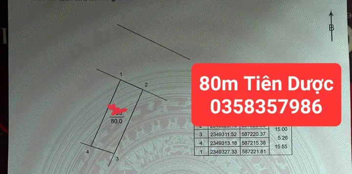 Bán Đất 80m² thổ cư 80m² giá 5.15 tỷ tại Xã Tiên Dược Huyện Sóc Sơn Hà Nội