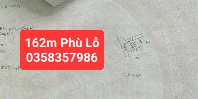 Bán Đất 162m² thổ cư 62m² giá 6.25 tỷ tại Xã Phù Lỗ Huyện Sóc Sơn Hà Nội