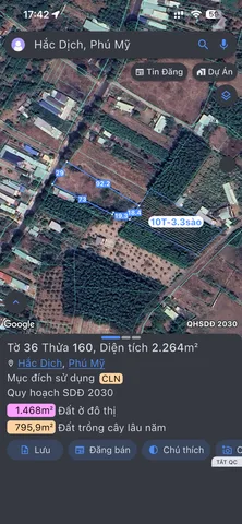 Bán Đất 2211m² thổ cư 200m² giá 9 tỷ tại Phường Hắc Dịch Thành phố Phú Mỹ Bà Rịa - Vũng Tàu