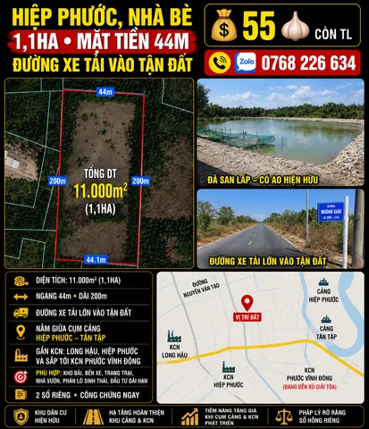 Bán Đất 11000m² giá 55 tỷ tại Xã Hiệp Phước Huyện Nhà Bè TP. Hồ Chí Minh
