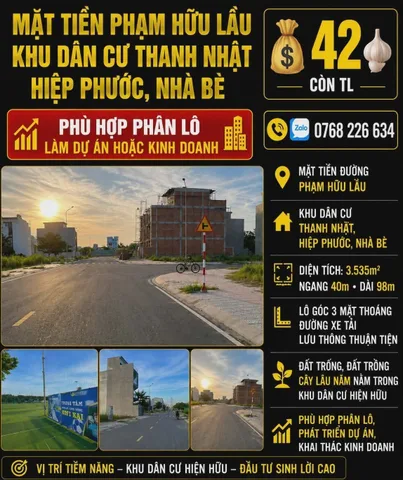 Bán Đất 3535m² giá 42 tỷ tại Đường  MT phạm hữu Lầu  Xã Phước Kiển Huyện Nhà Bè TP. Hồ Chí Minh