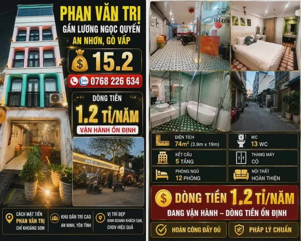 Bán Nhà riêng 74m² thổ cư 74m² giá 15.2 tỷ tại Phường 05 Quận Gò Vấp TP. Hồ Chí Minh