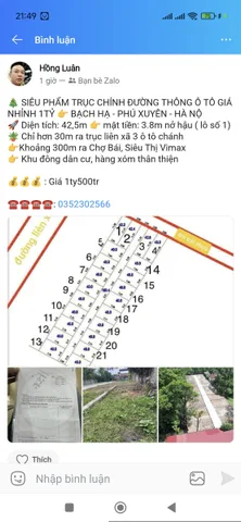 Bán Đất 42m² thổ cư 42m² giá 1.5 tỷ tại Xã Đại Xuyên Hà Nội