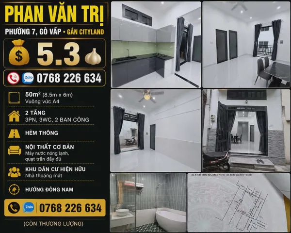 Bán Nhà riêng 50m² thổ cư 50m² giá 5.3 tỷ tại Đường Phan Văn Trị Phường 10 Quận Gò Vấp TP. Hồ Chí Minh