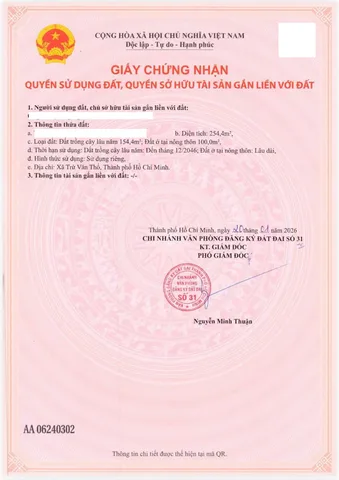 Bán Đất 250m² thổ cư 100m² giá 895 triệu tại Xã Trừ Văn Thố Huyện Bàu Bàng Bình Dương
