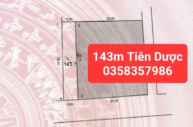 Bán Đất 143m² thổ cư 60m² giá 5.8 tỷ tại Xã Tiên Dược Huyện Sóc Sơn Hà Nội
