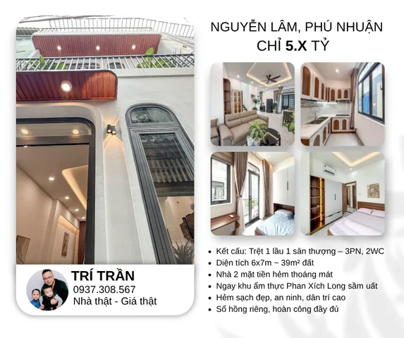 💰 CHỈ 5.95 TỶ – NHÀ 2 MẶT TIỀN HẺM – KHU PHAN XÍCH LONG – PHÚ NHUẬN