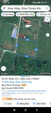 Bán Đất 1708m² giá 990 triệu tại Xã Hàm Hiệp Huyện Hàm Thuận Bắc Bình Thuận