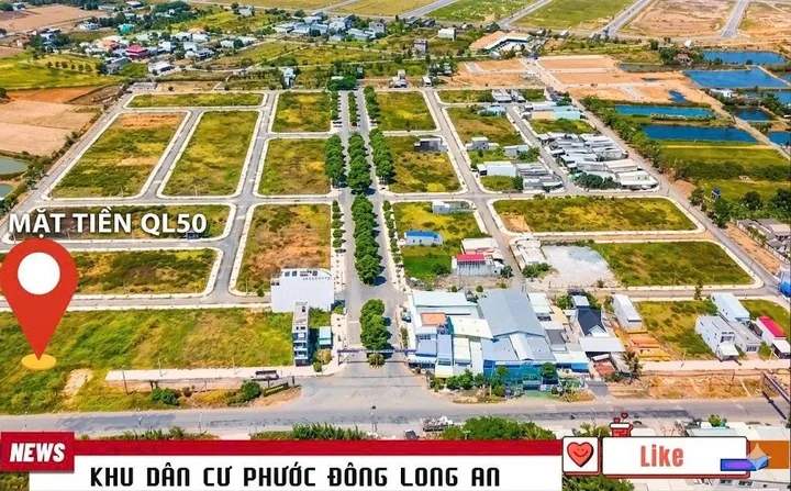 Bán Đất 100m² thổ cư 100m² giá 1.55 tỷ tại Đường Ql 50 Xã Phước Đông Huyện Cần Đước Long An