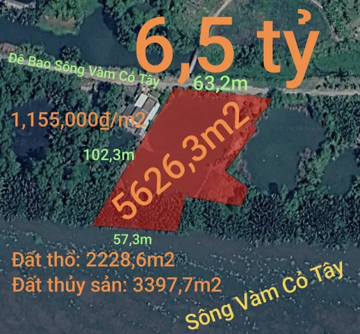 Bán Đất 5626m² thổ cư 2228m² giá 6.5 tỷ tại Xã Đức Tân Huyện Tân Trụ Long An