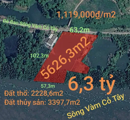 Bán Đất 5626m² thổ cư 2228m² giá 6.3 tỷ tại Xã Đức Tân Huyện Tân Trụ Long An
