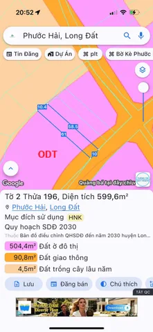 Bán Đất 599m²  sẵn thổ cư ngay lan rừng của phước hải ngang 10 phù hợp xây dựng homestay