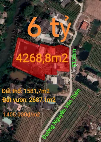 Bán Đất 4268m² thổ cư 1581m² giá 6 tỷ tại Xã Bình Tịnh Huyện Tân Trụ Long An