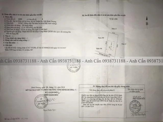 Bán đất đường An Sơn 24 diện tích 337m2 giá chỉ 12.2 triệu/m2