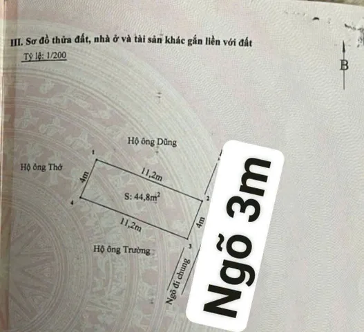 Bán đất Tân Vũ 2 – Tràng Cát dt 44,8m2 ngõ rộng 3m thông 2 mặt đường $$$ chỉ 1 Tỷ200tr.