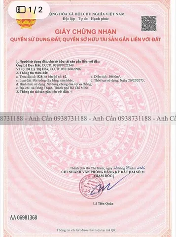 Bán đất thổ cư  HXT  Nguyễn Thị Sáng diện tích 306 m2 giá chỉ 22.3 triệu/m2